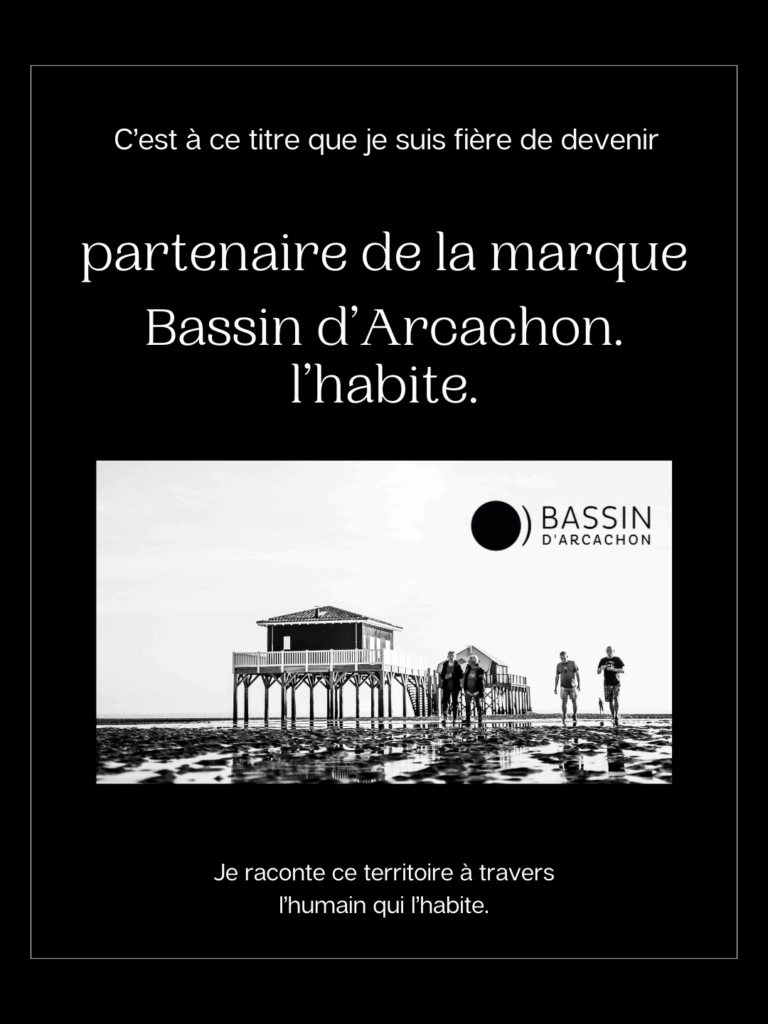 Texte sur fond noir mettant en avant la fierté de devenir partenaire de la marque Bassin d’Arcachon et d’en révéler l’humanité.