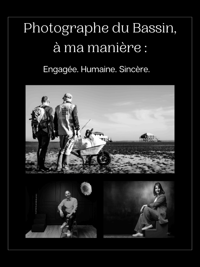 Portraits variés d’habitants du Bassin d’Arcachon, illustrant l’engagement d’une photographe du territoire.