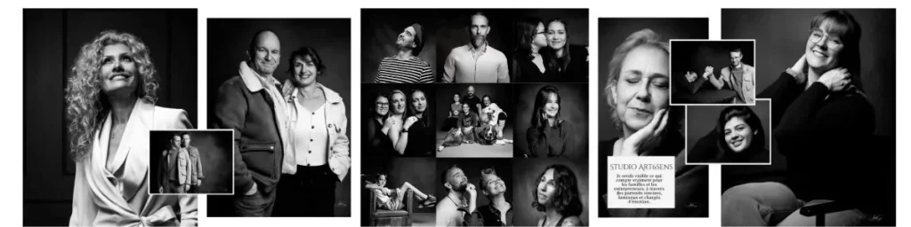Bannière de portraits en noir et blanc réalisés par la photographe Aude S. sur le Bassin d’Arcachon. Portraits de familles, entrepreneurs, femmes et hommes exprimant des émotions sincères dans une ambiance lumineuse et intimiste.