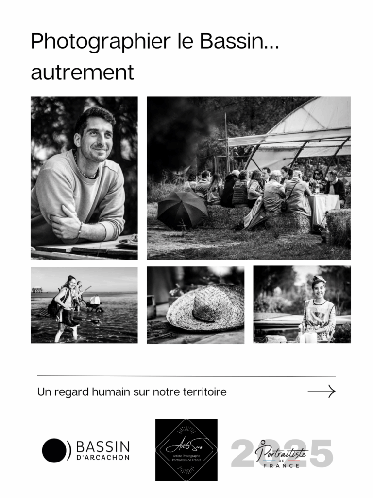Portraits d’habitants et scènes du quotidien sur le Bassin d’Arcachon, mettant en lumière l’humain plutôt que les paysages.