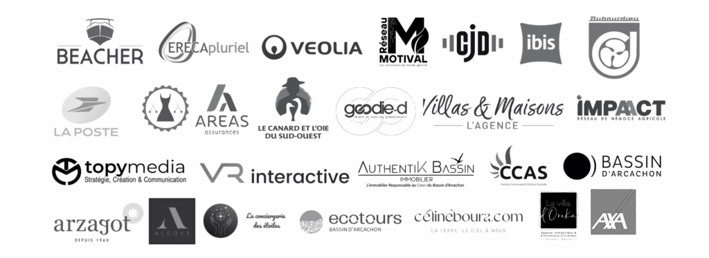 Entreprises et partenaires ayant fait confiance à Art6Sens : Beacher, Ibis, DUBOURDIEU, Axa, VEOLIA, La Poste, Areas Assurances, Authentik Bassin, Réseau Motival, VR Interactive, etc.